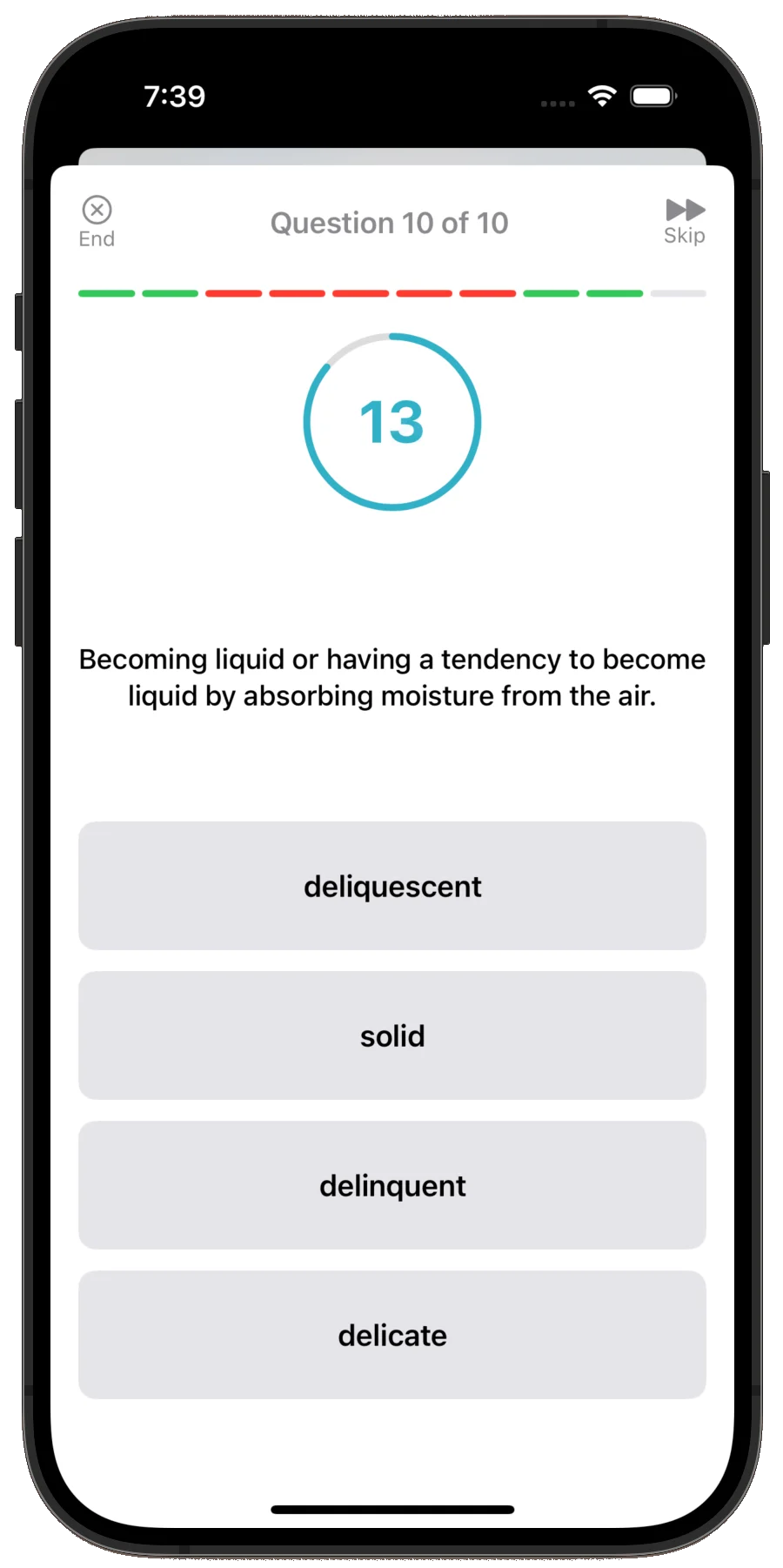 Flashcard Games Screen of Vocabulist app